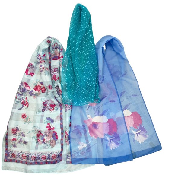 Womens Vintage Sheer Long Scarves Lot of 3 Floral And Polka Dot Head Neck - Picture 12 of 12